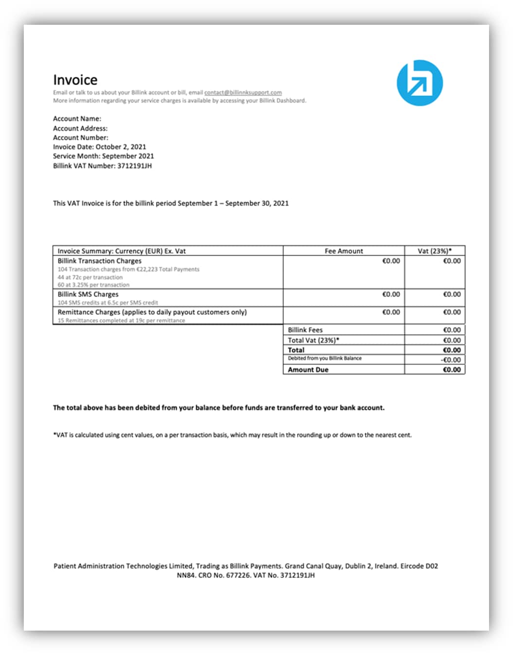 Monthly invoice billink